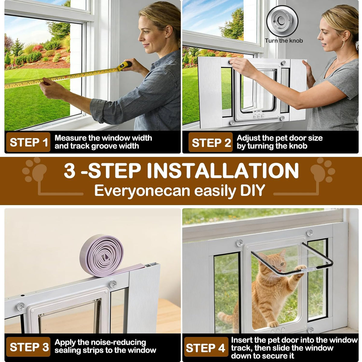 cat door for window, quick installation adjustable width, side view