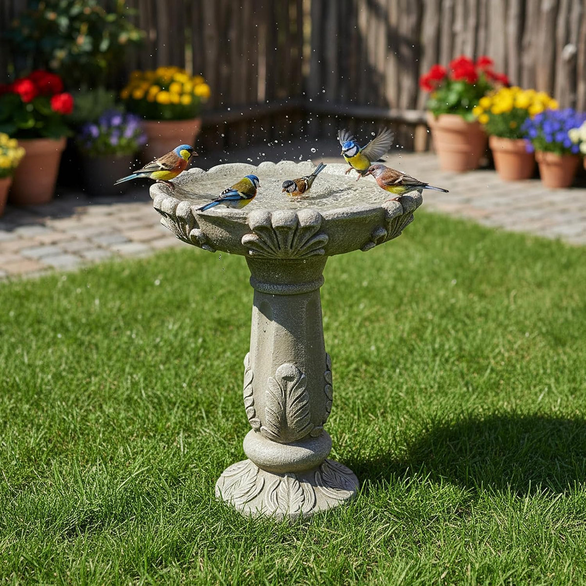 sunjet 23.6" outdoor fibre reinforced concrete birdbath, bird, main product view