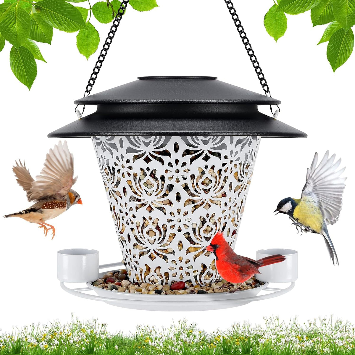 solar bird feeders for outside hanging metal wild, main product view