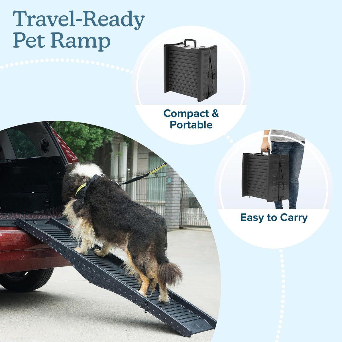nonslip dog ramp - 60-inch tri-fold incline with showing dimensions