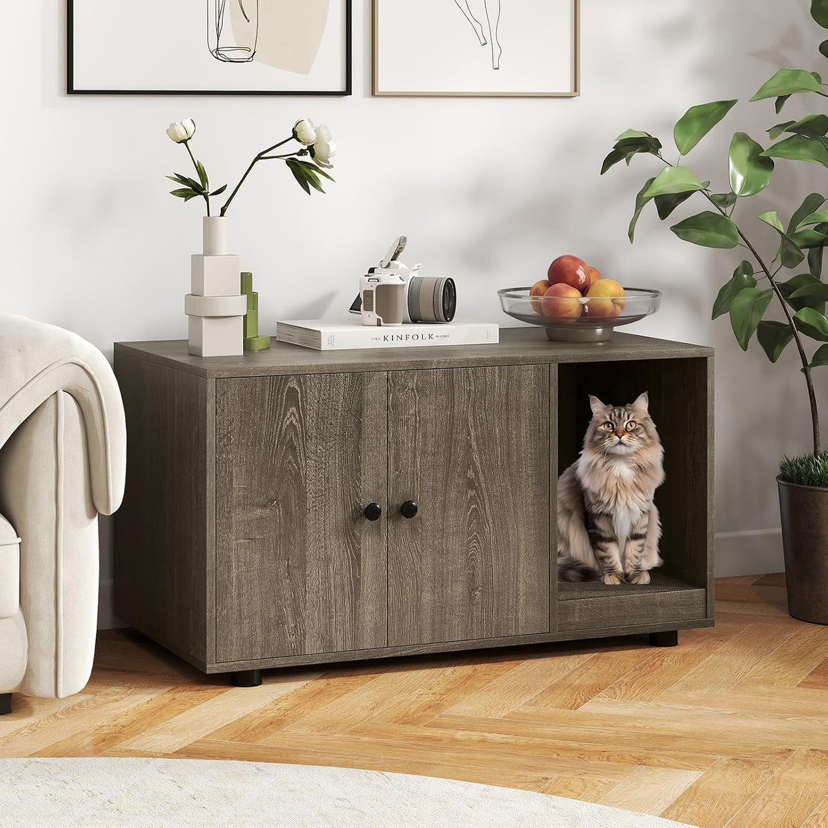 tangkula cat litter box enclosure, hidden litter box, close-up detail