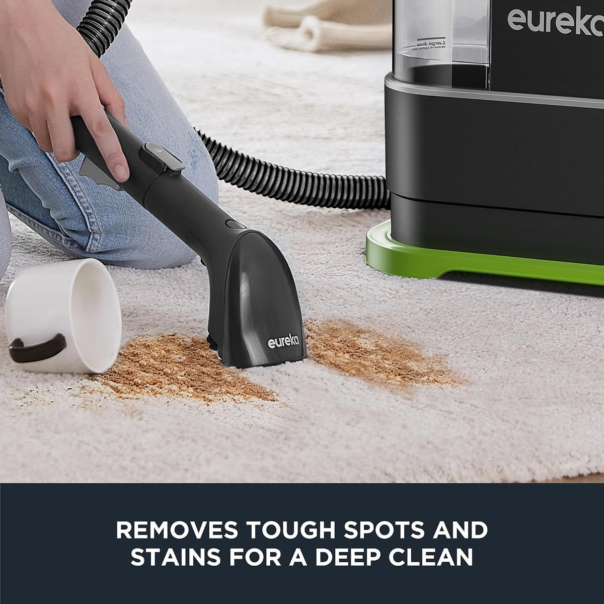 eureka portable carpet and upholstery cleaner, spot cleaner shown in use