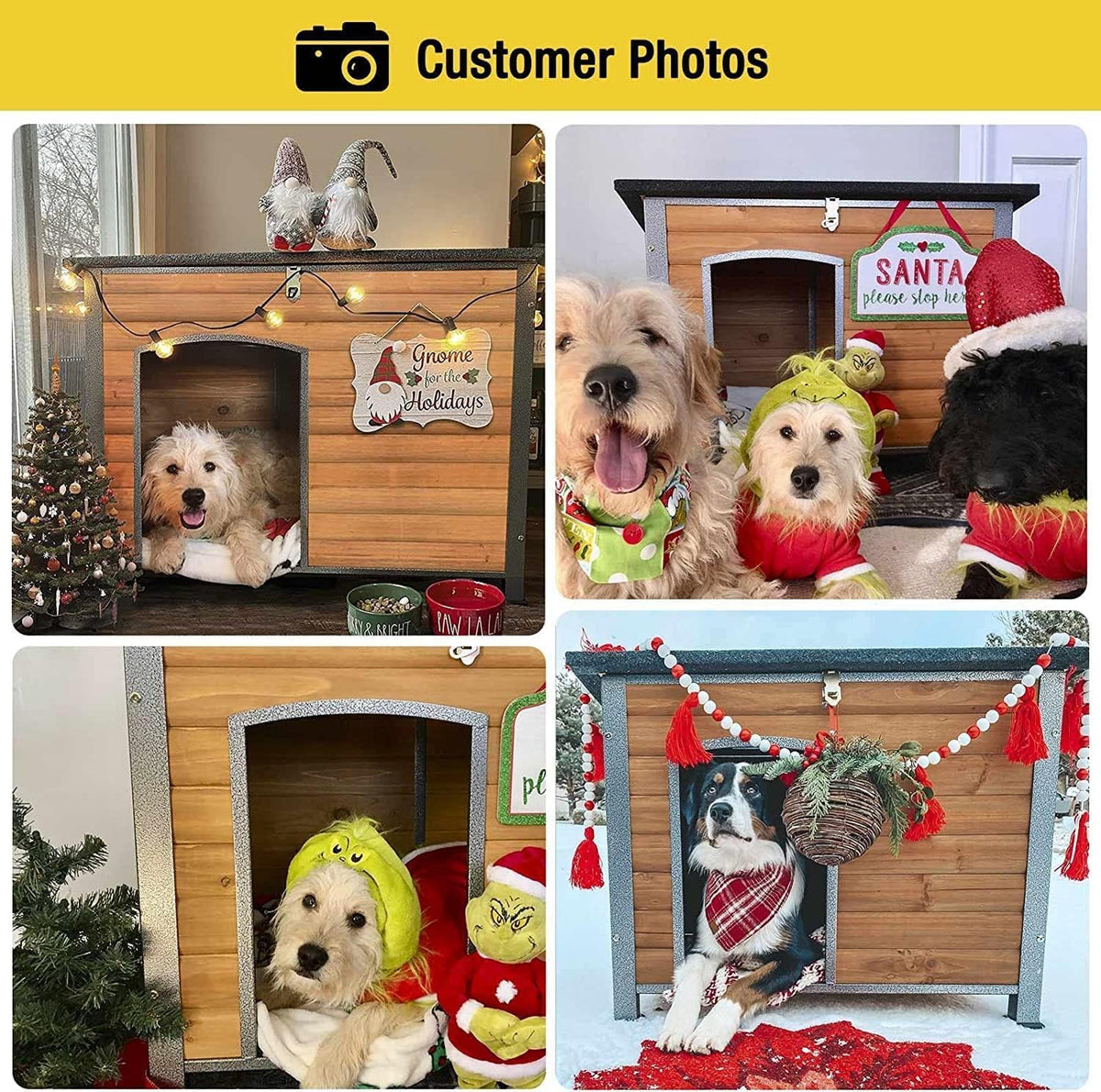 aivituvin dog house outdoor & indoor wooden dog, close-up detail