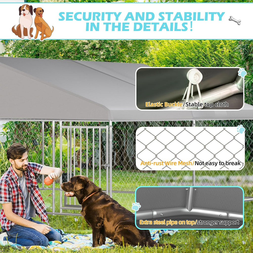 erinnyees 13'x13' outdoor dog kennel with roof, large, side view