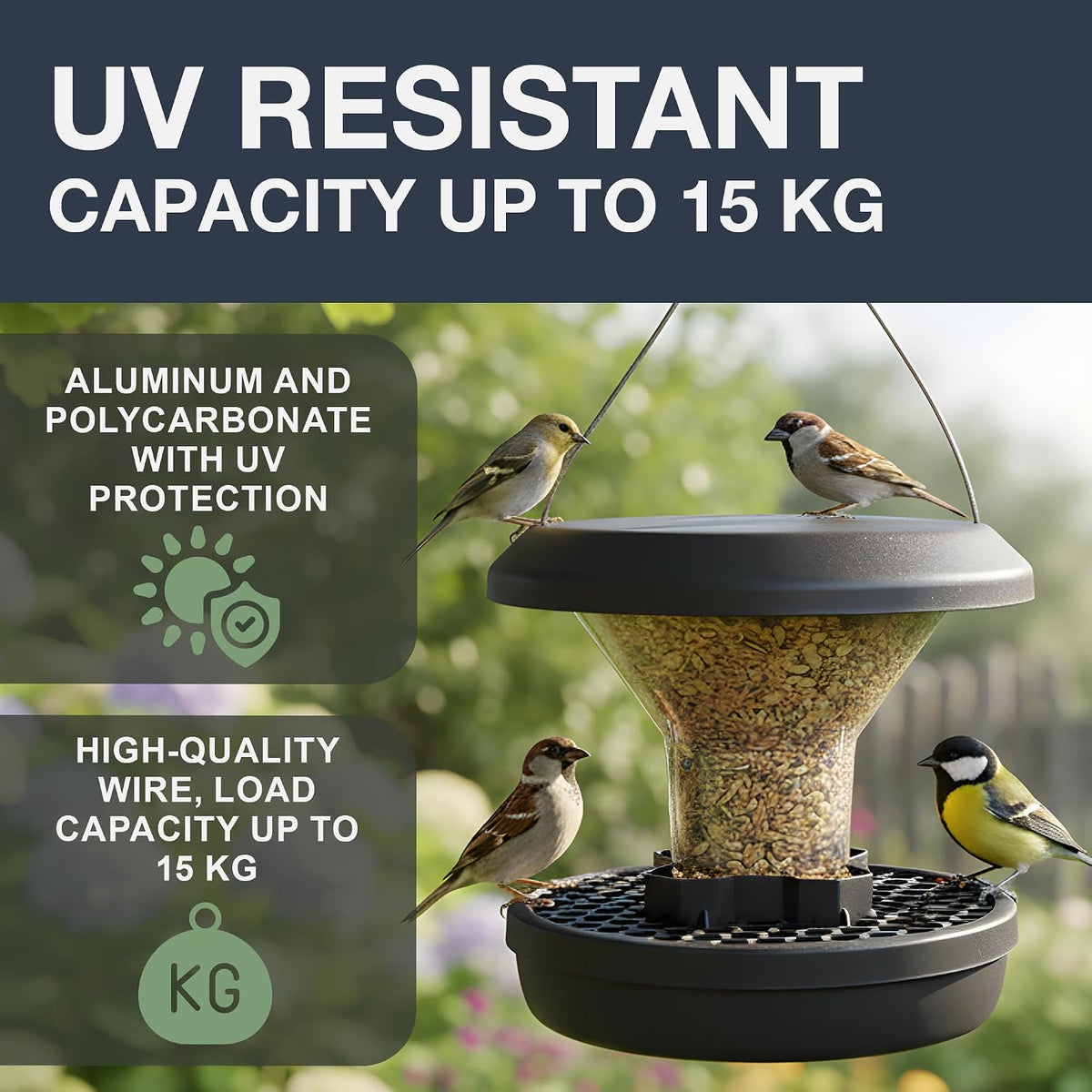 swissinno squirrel proof bird feeder with solid metal, side view