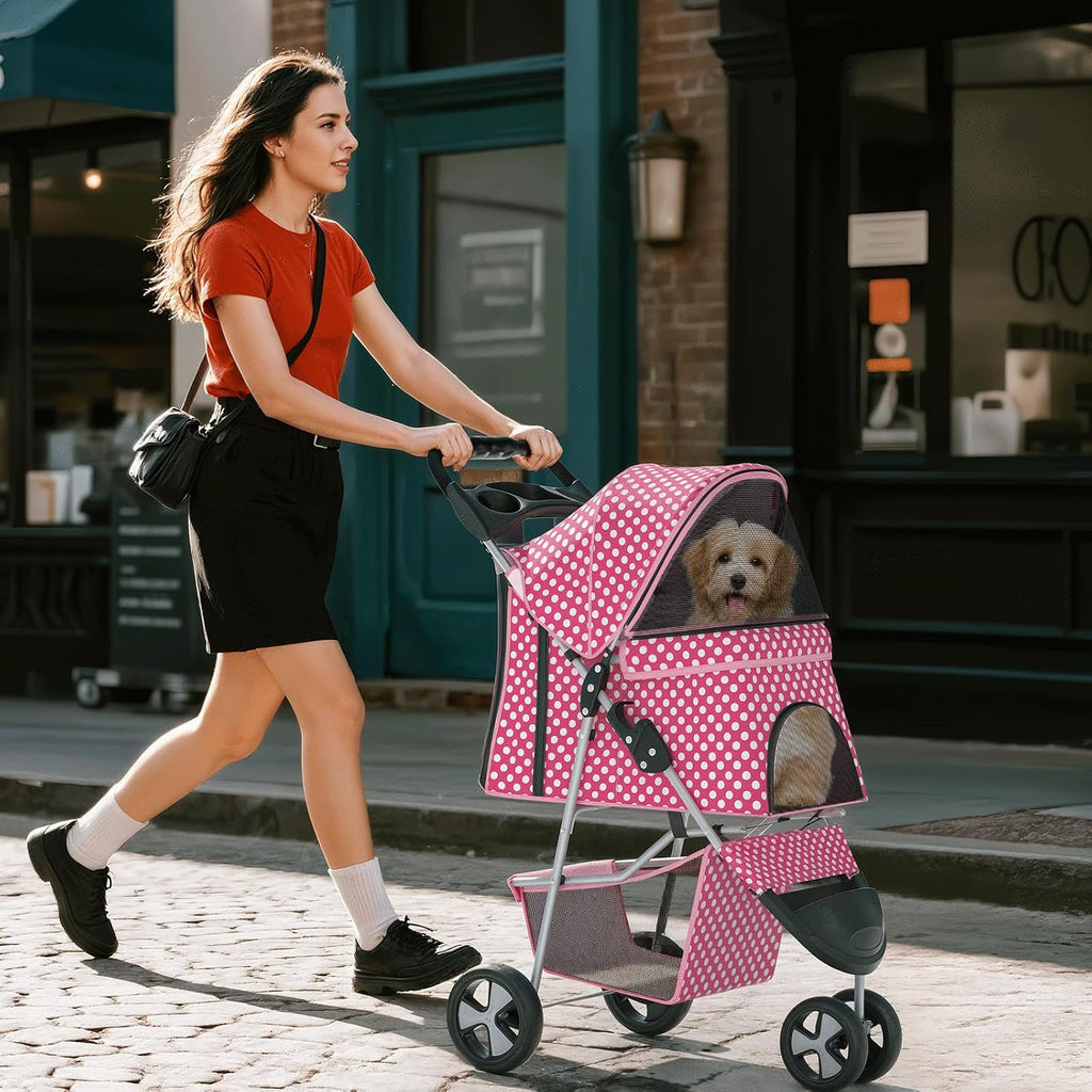 foldable 3-wheel pet stroller for dogs & cats, side view