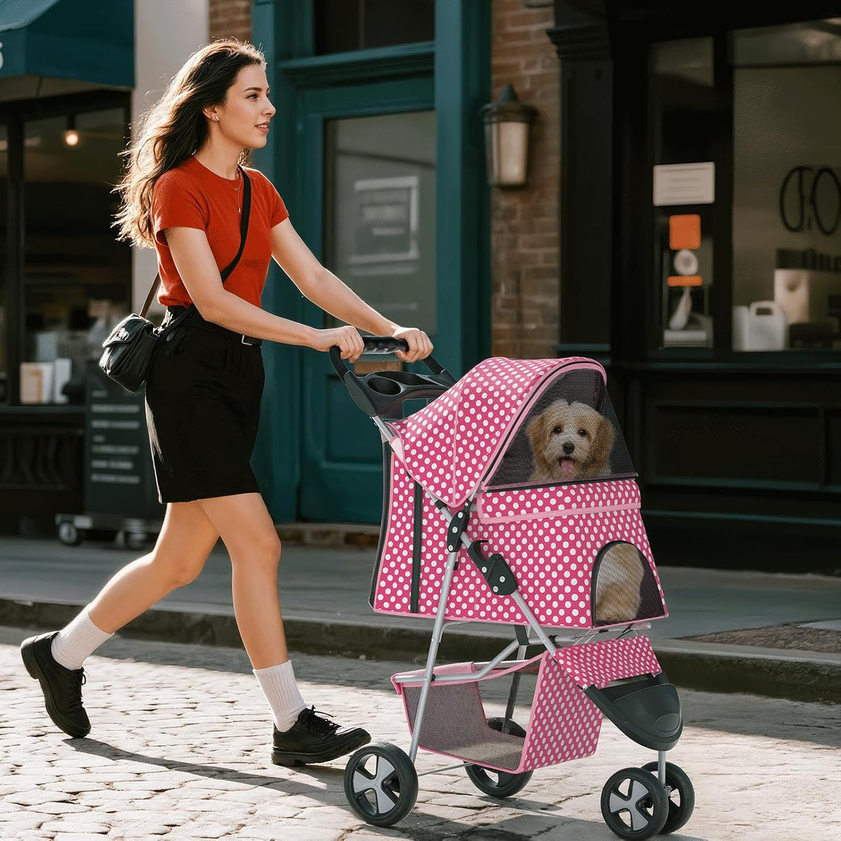 foldable 3-wheel pet stroller for dogs & cats, side view