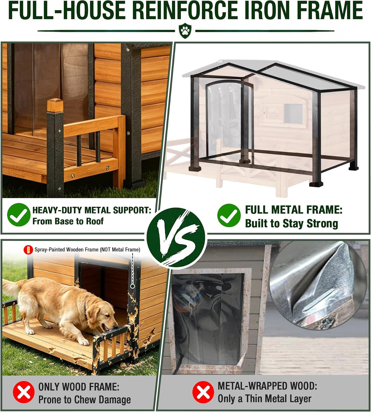 gutinneen heated dog house for outside iron frame shown in use