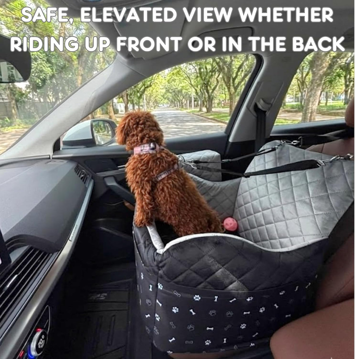 otterpets small dog car seat, memory foam booster, side view