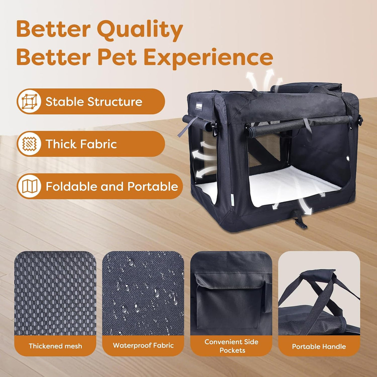 jespet 3 door portable collapsible soft dog crate shown in use
