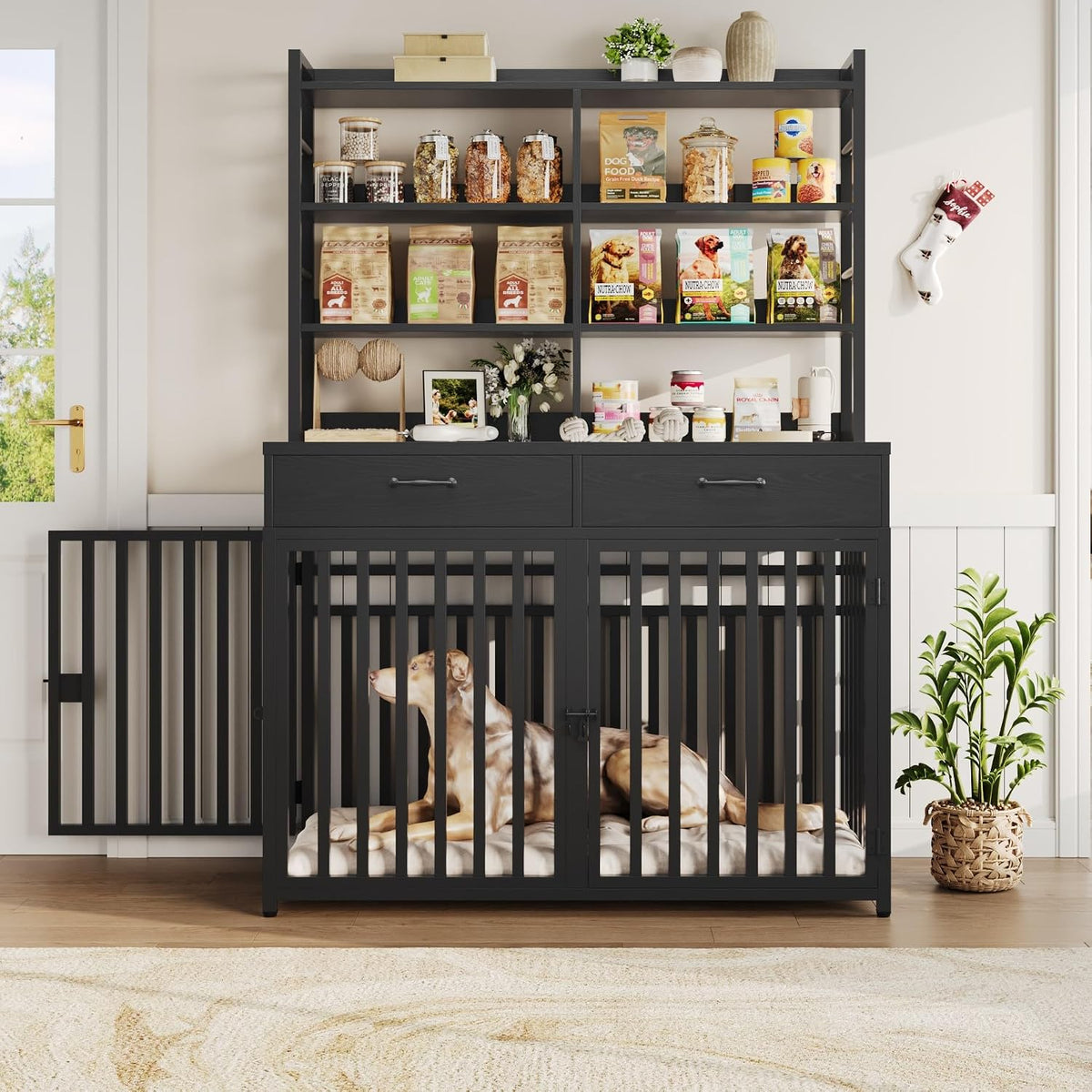 keyluv 71''h x 47.2''w large dog crate furniture, front angle view