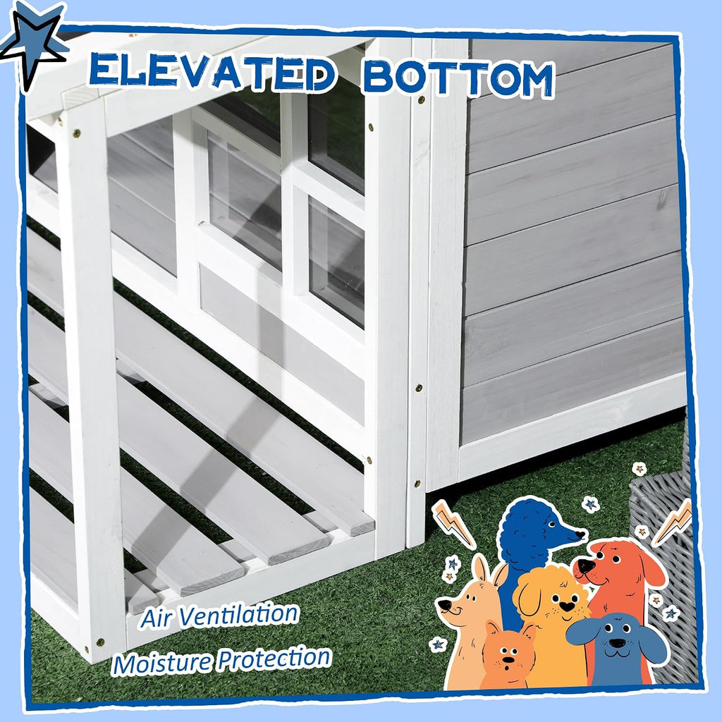 pawhut wooden dog house with porch for large, package contents