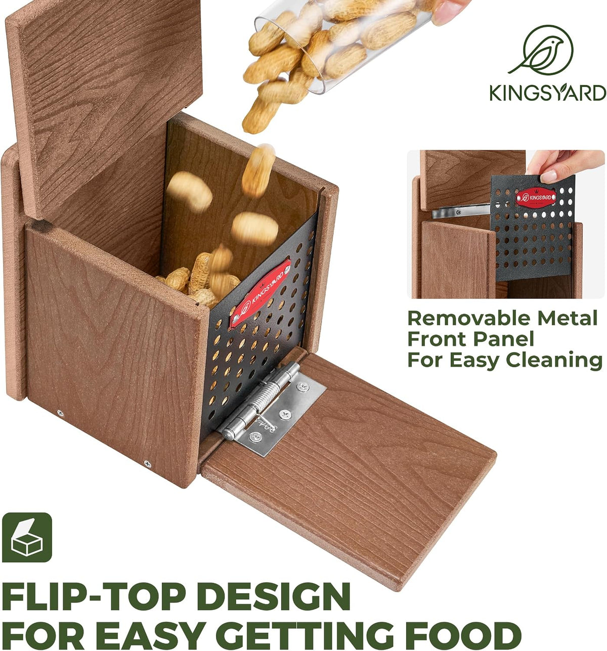 kingsyard squirrel feeder box for outside, recycled plastic, close-up detail