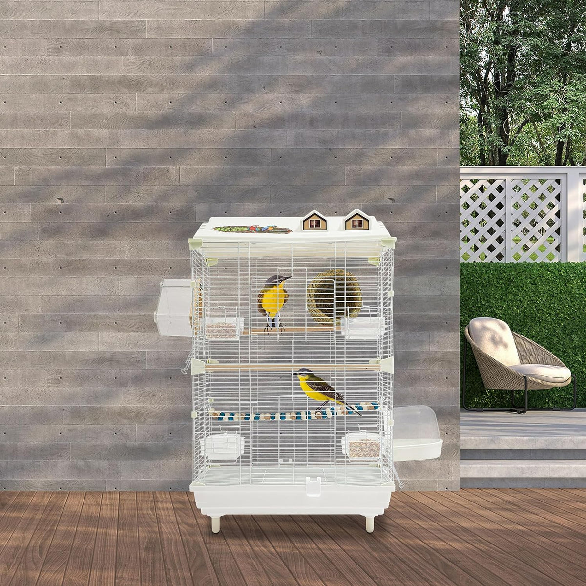 2-door wrought iron bird cage parakeet cage with, side view