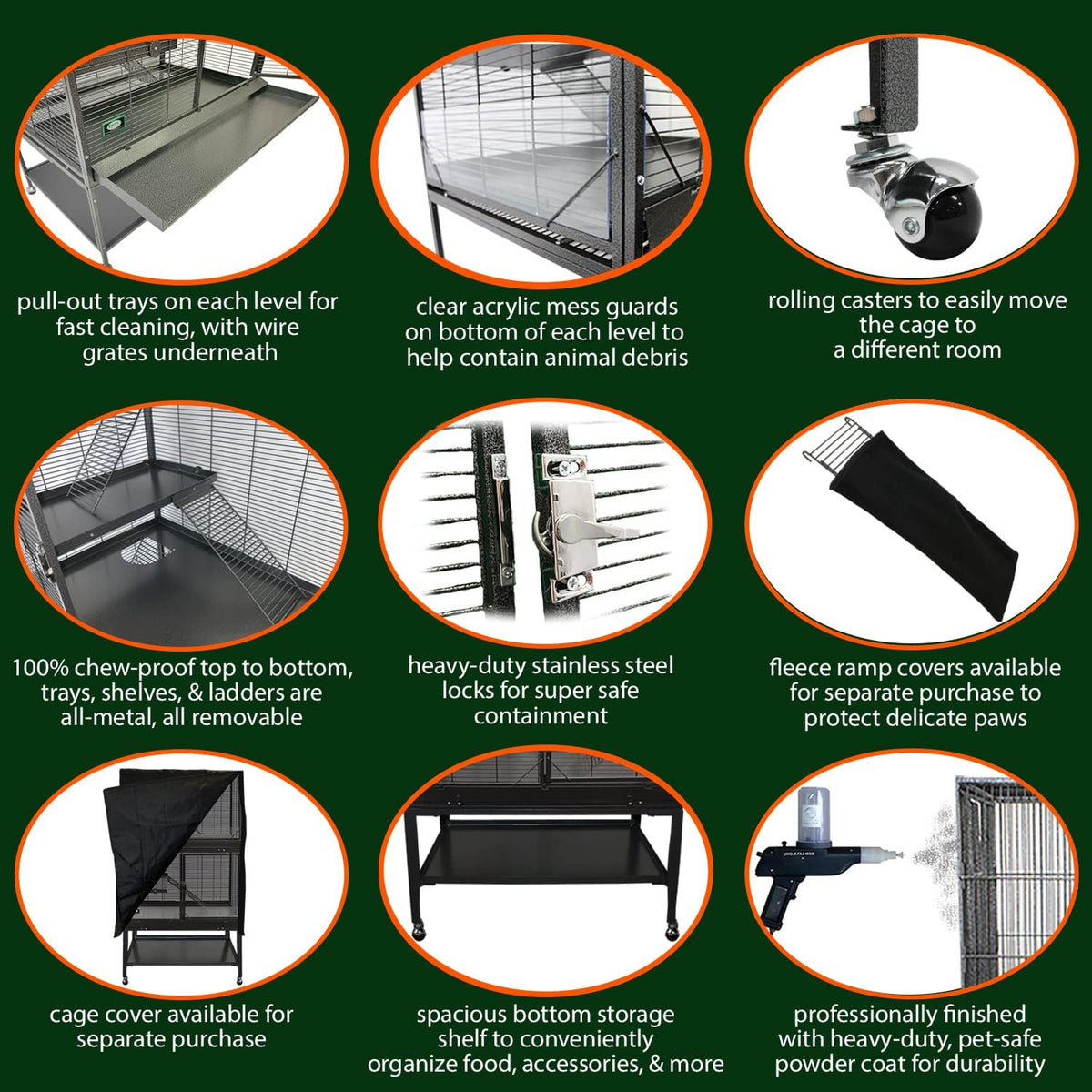 durable all-metal mansion cage (add-on ii) for chinchillas showing dimensions