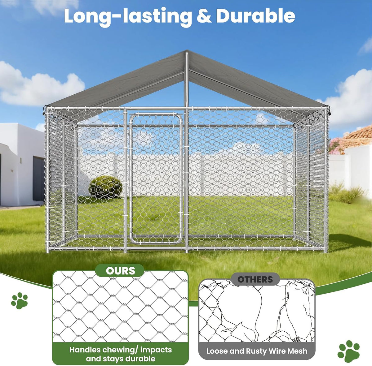 10x10 ft outdoor dog kennel, heavy duty dog, side view