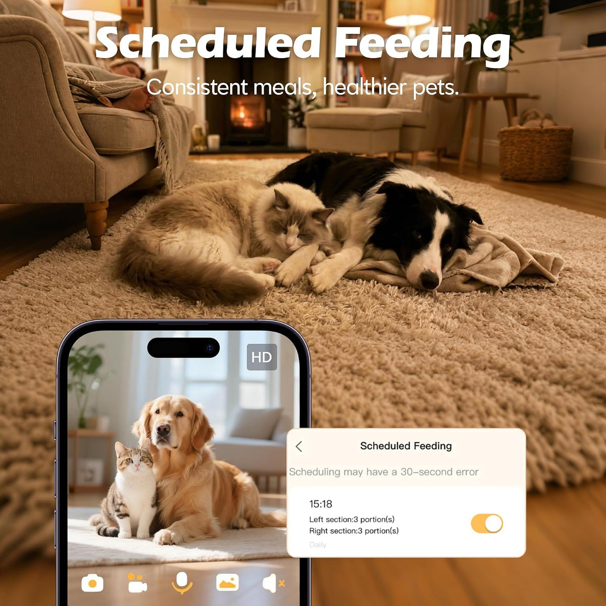 automatic cat feeder with camera, automatic dog feeder, close-up detail