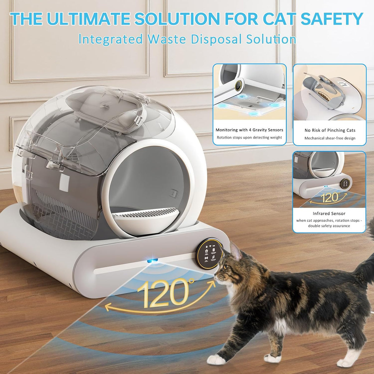 suanpot self cleaning cat litter box, automatic robot, side view
