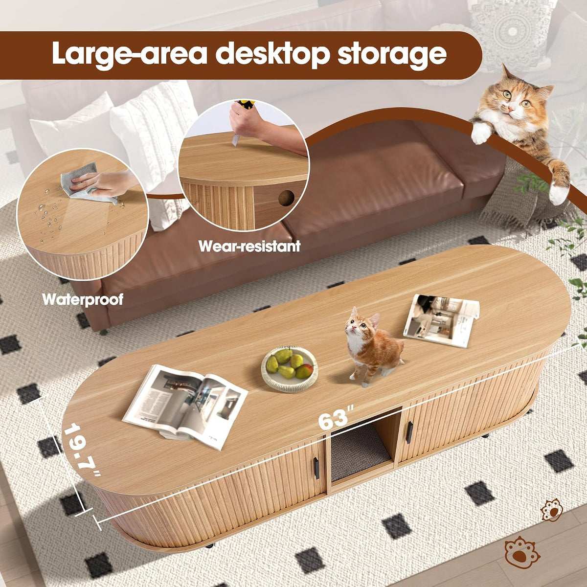 grepatio 63" litter box enclosure for 2 cats shown in use