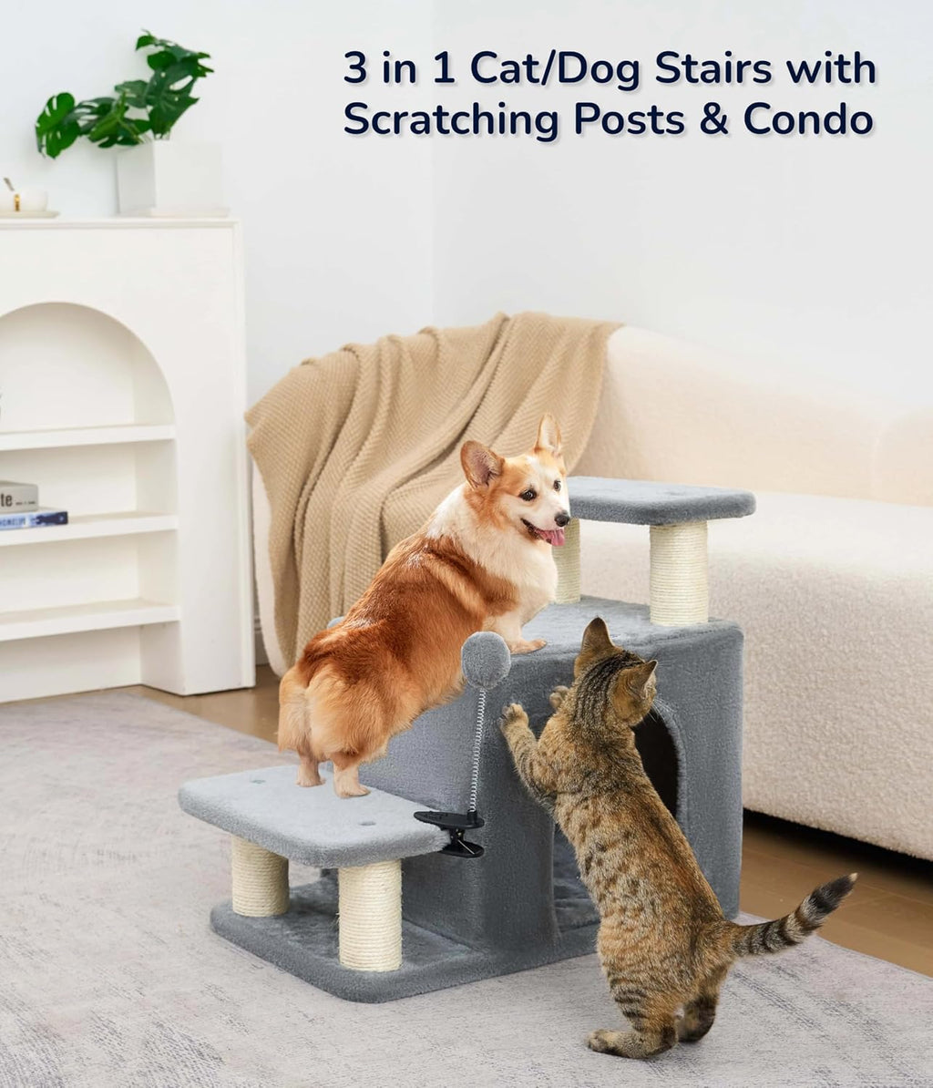 happi n pets cat stairs for bed, stable shown in use