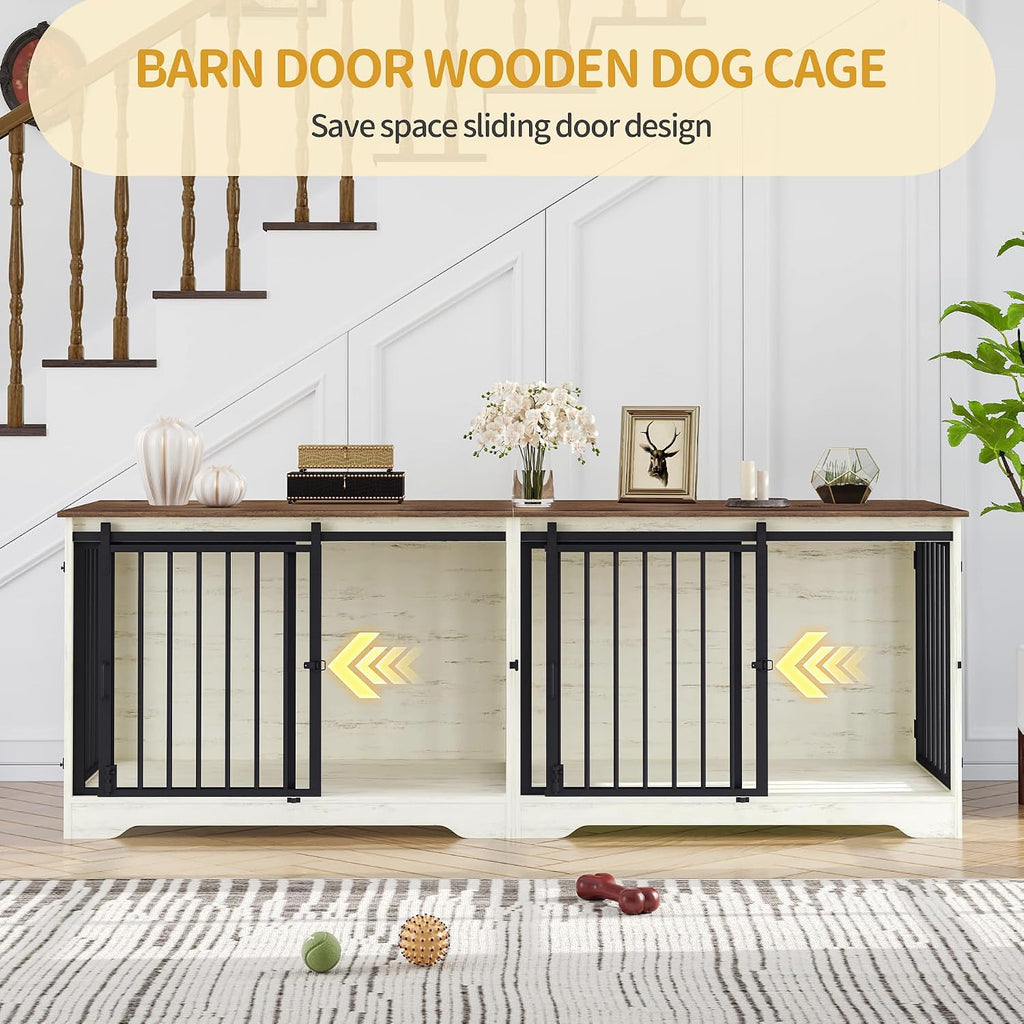 hzuaneri 77.6 in double dog crate furniture, dog, close-up detail