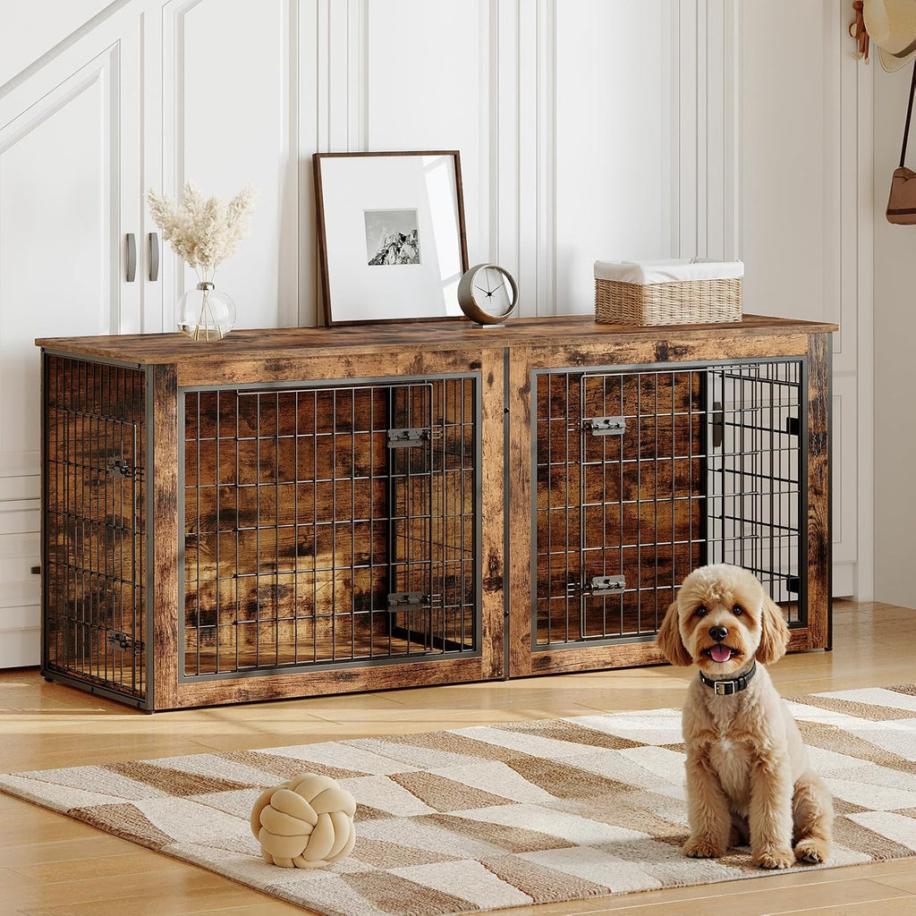 hoobro dog crate furniture for 2 dogs, 63" on a desk or shelf