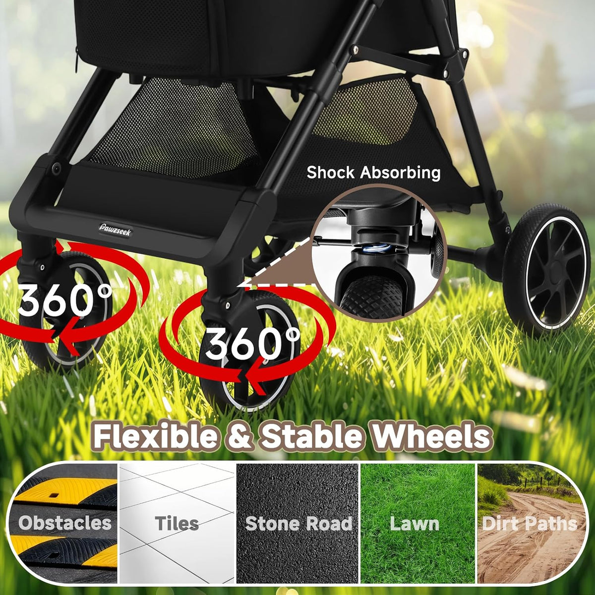 3-in-1 foldable pet stroller for small dogs &, side view