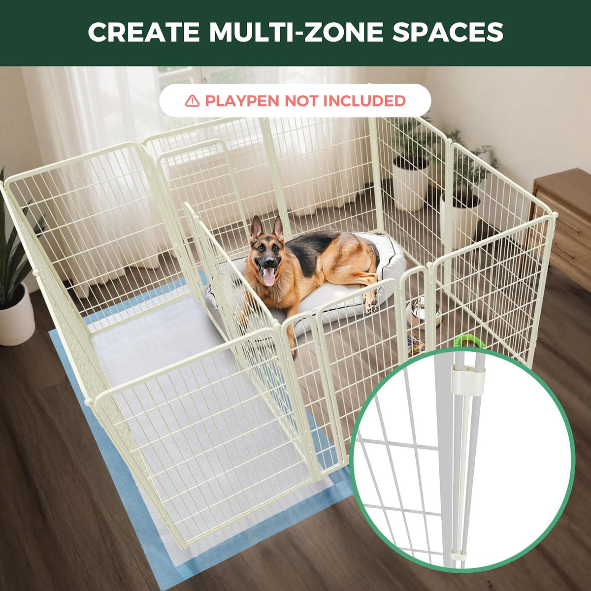 fxw divider connectors, dog playpen accessories, 2 pack shown in use