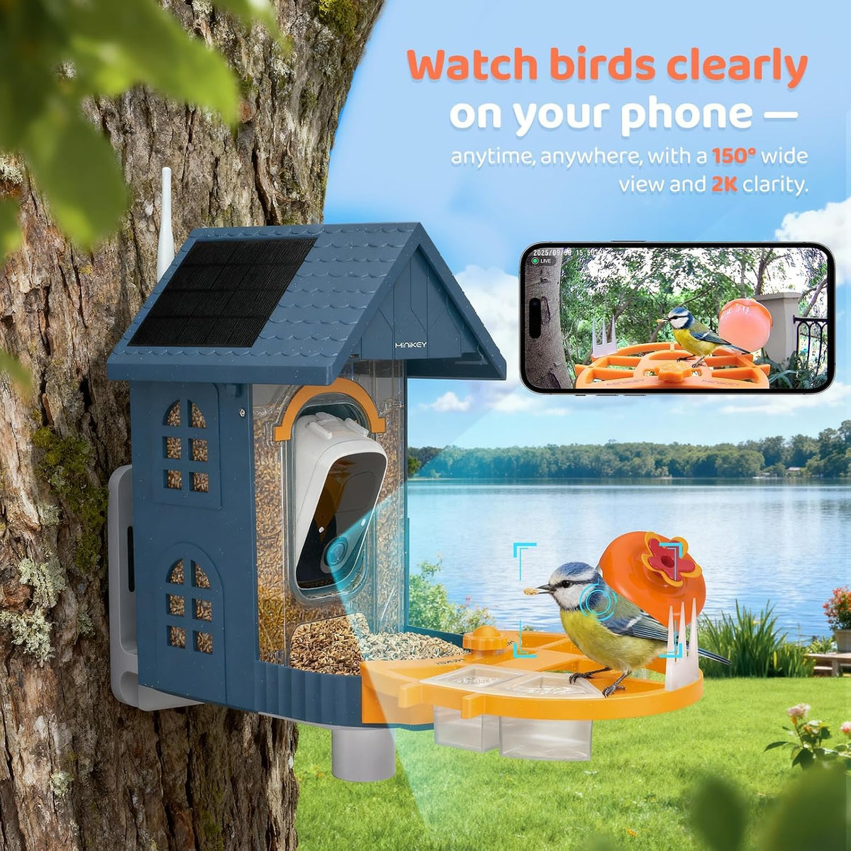 smart bird feeder with camera outdoor birdhouse:ai identifies, side view