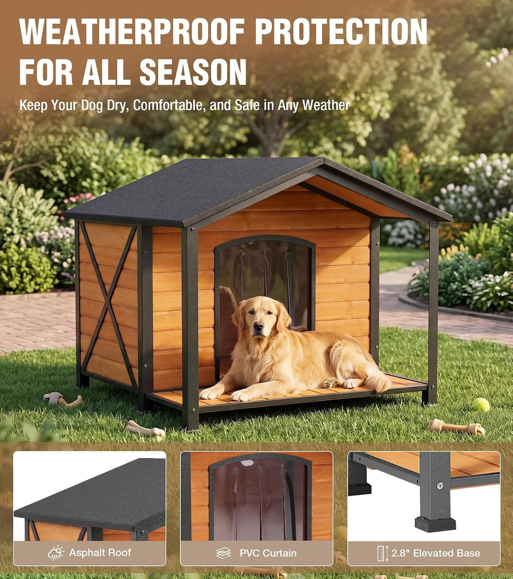 extra large dog house outdoor with full iron showing dimensions