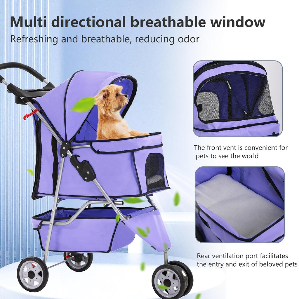 fdw | 3-wheel foldable pet stroller | purple, close-up detail