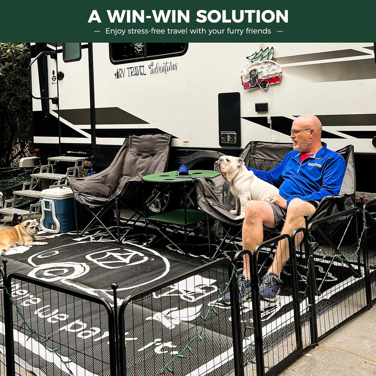 fxw rollick dog playpen, indoor, yard & rv shown in use