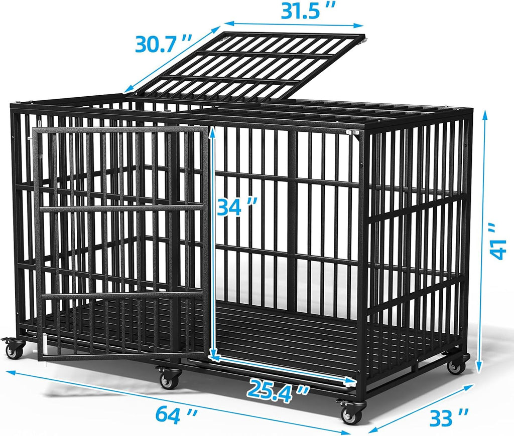 64 inch heavy duty dog crate, durable escape-proof shown in use