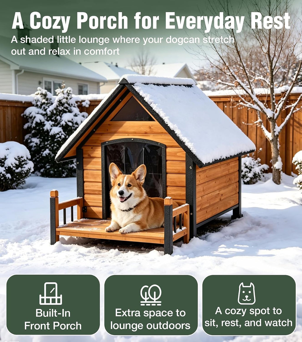 gutinneen heated dog house for outside with iron, front angle view