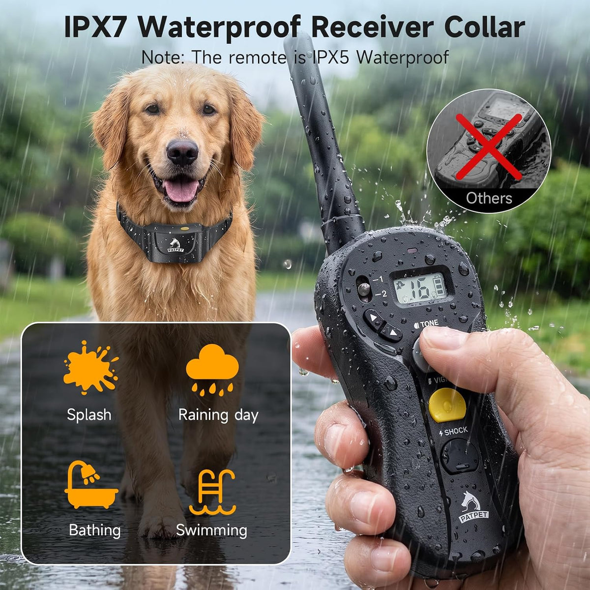 patpet 2 dogs training collar with remote, side view