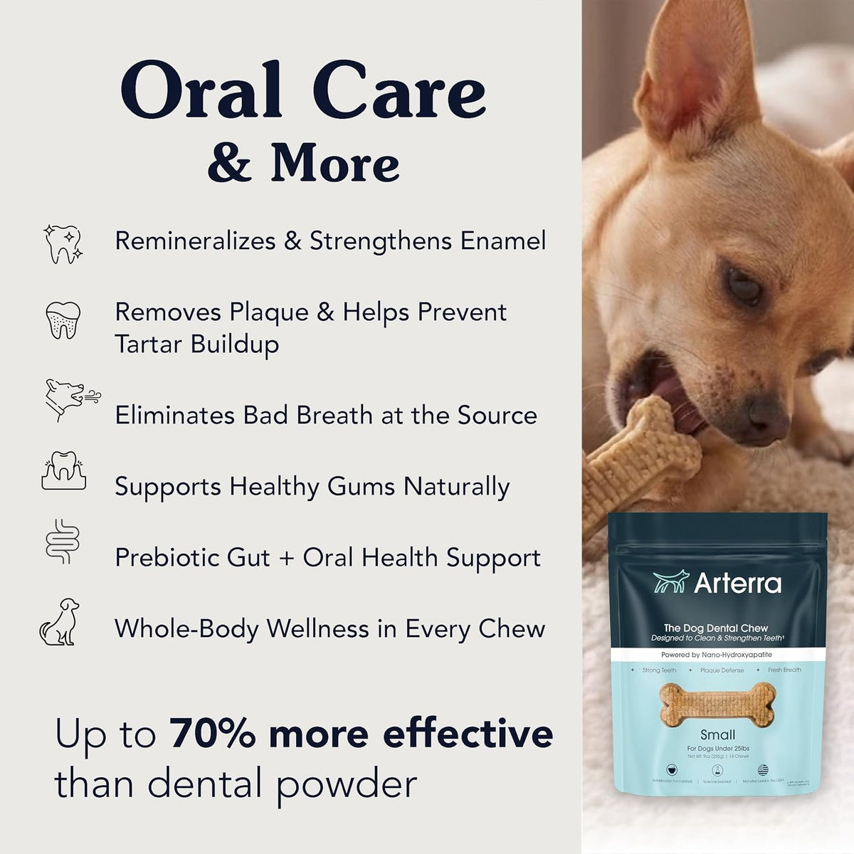 arterra dental chews for small dogs with nano-hydroxyapatite, side view