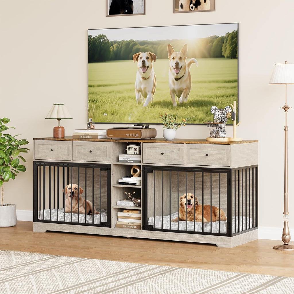 garveehome 82" double dog crate furniture with storage, package contents