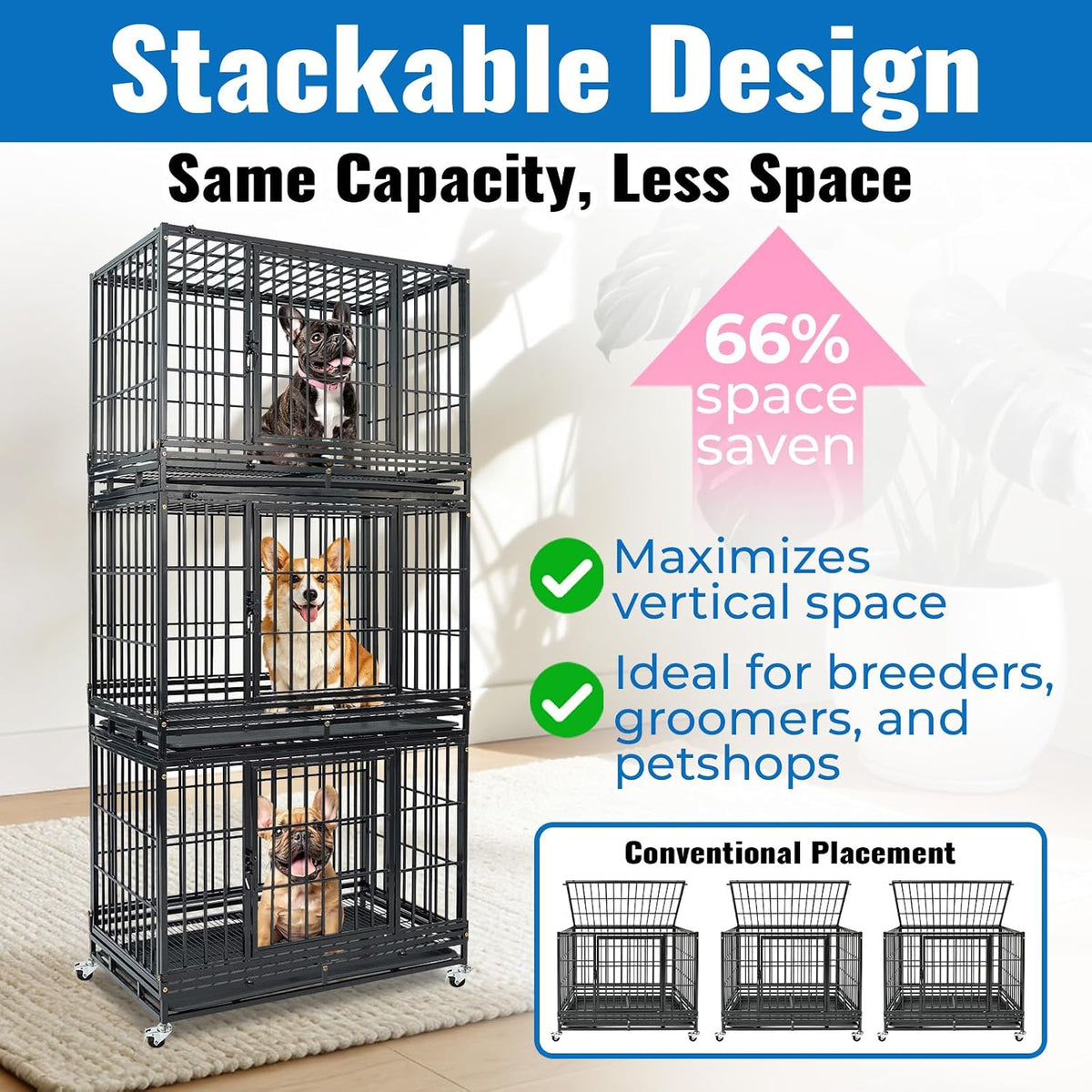 36 inch stackable heavy duty metal pet grooming, close-up detail