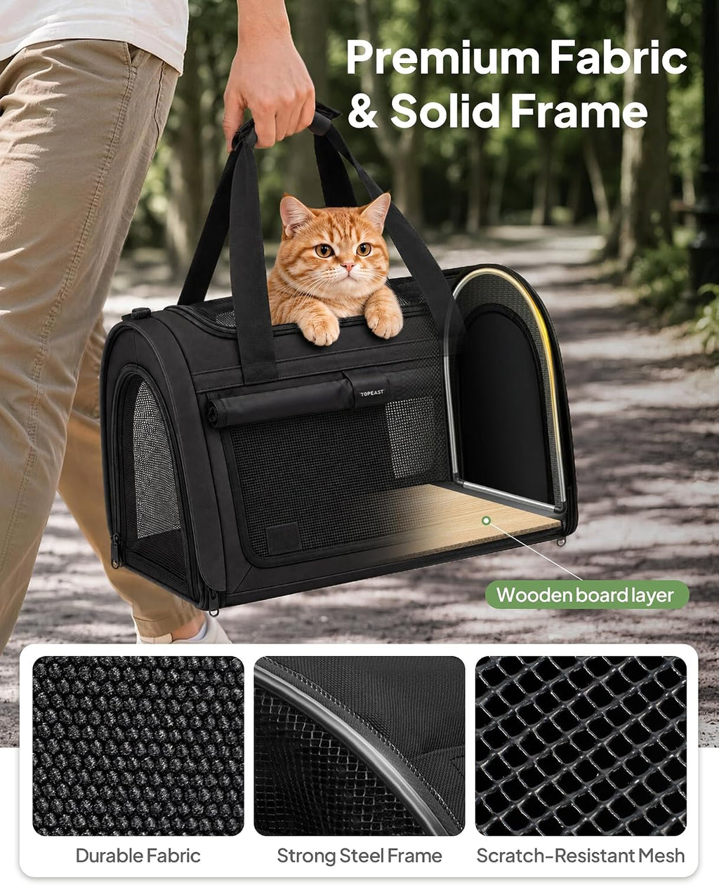 backpackable cat carrier 17"x11"x11", soft-sided collapsible pet carrier showing dimensions