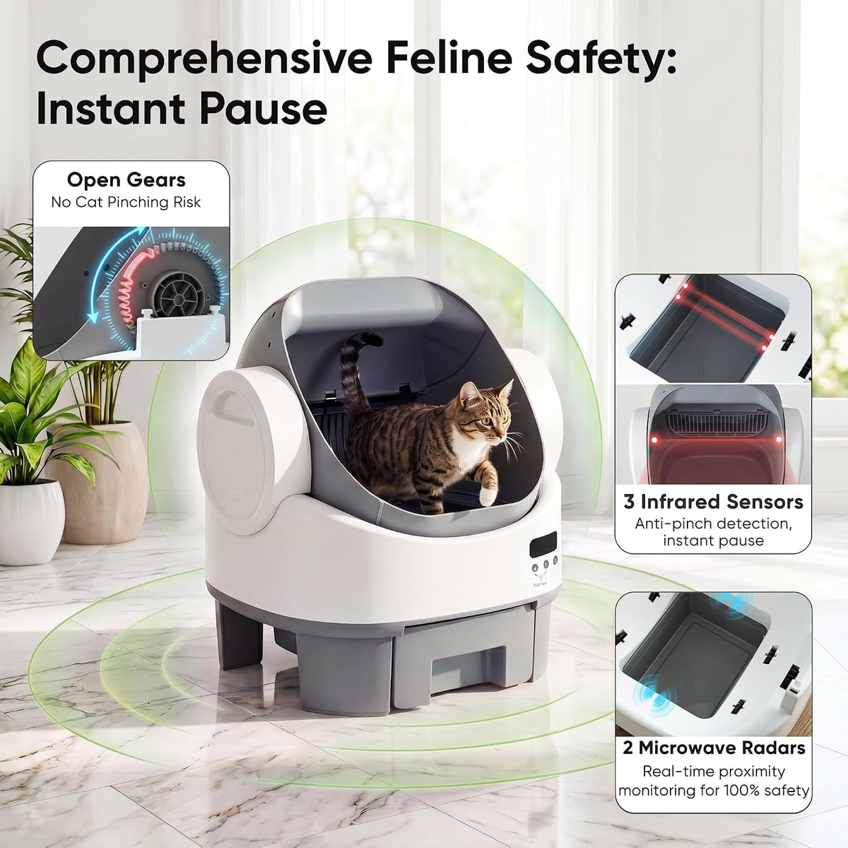 gunji auto-cleaning litter box – 10l, plug &, close-up detail