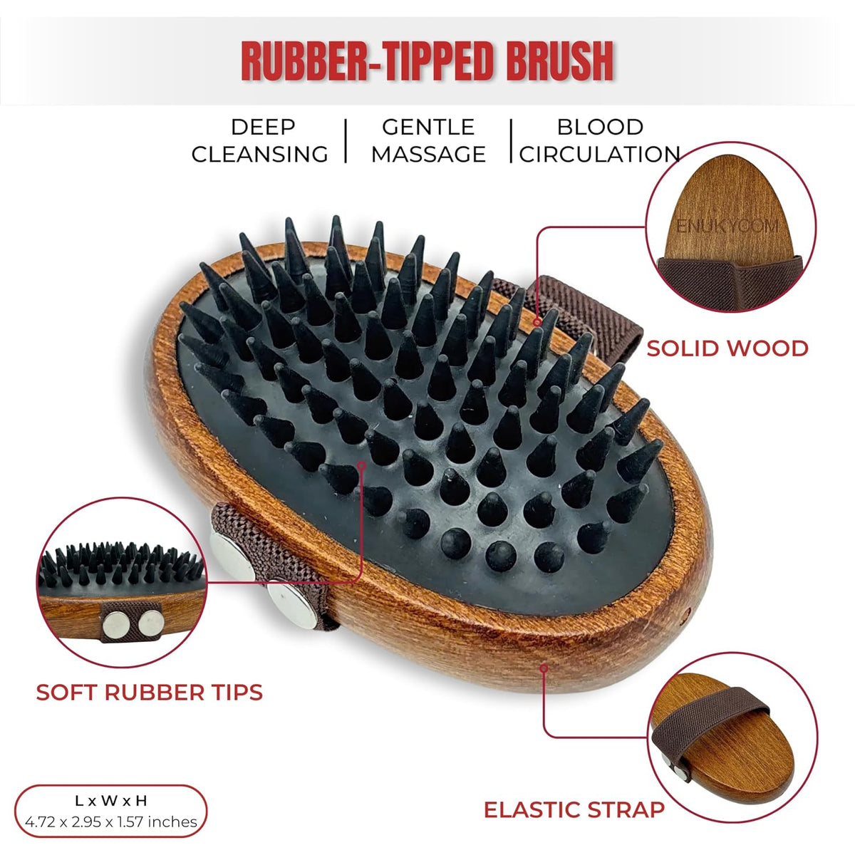 dog brush for short haired dogs - wooden showing dimensions