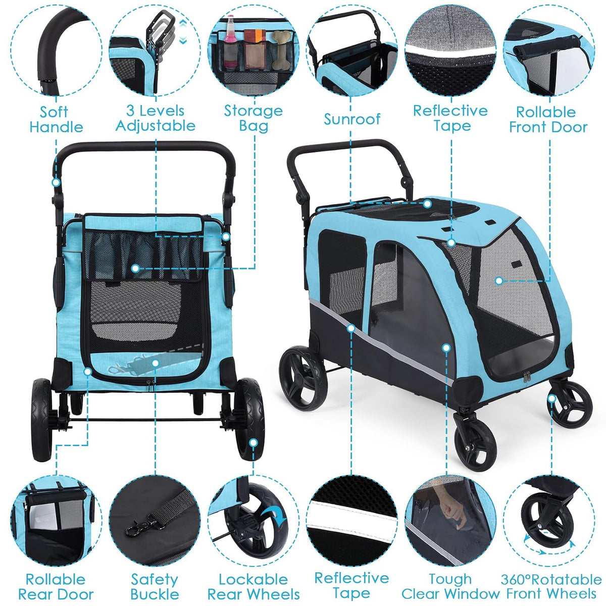 saudism dog stroller for large dogs, extra large shown in use