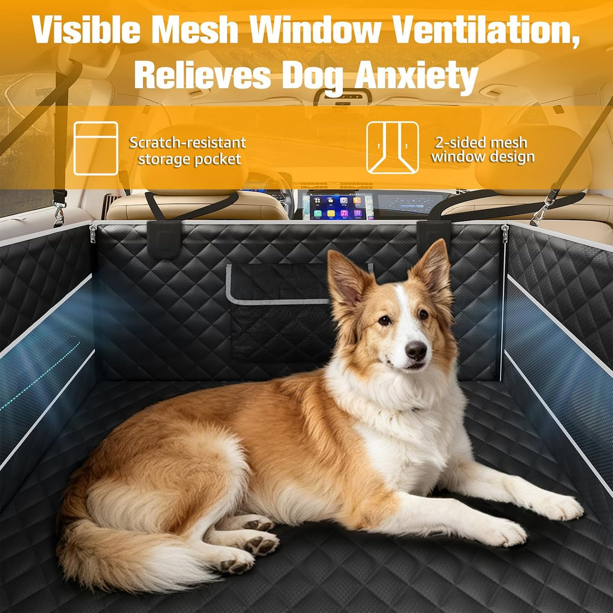 peticon xl large dog car seat, back seat showing dimensions