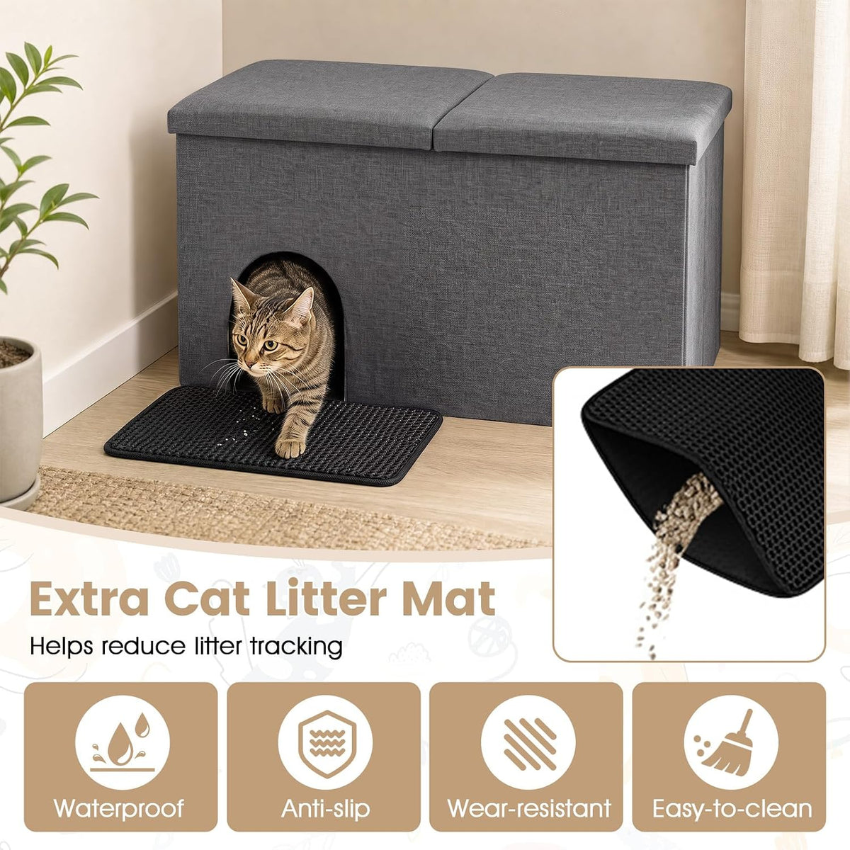 petsite cat hidden litter box enclosure furniture, cat showing dimensions