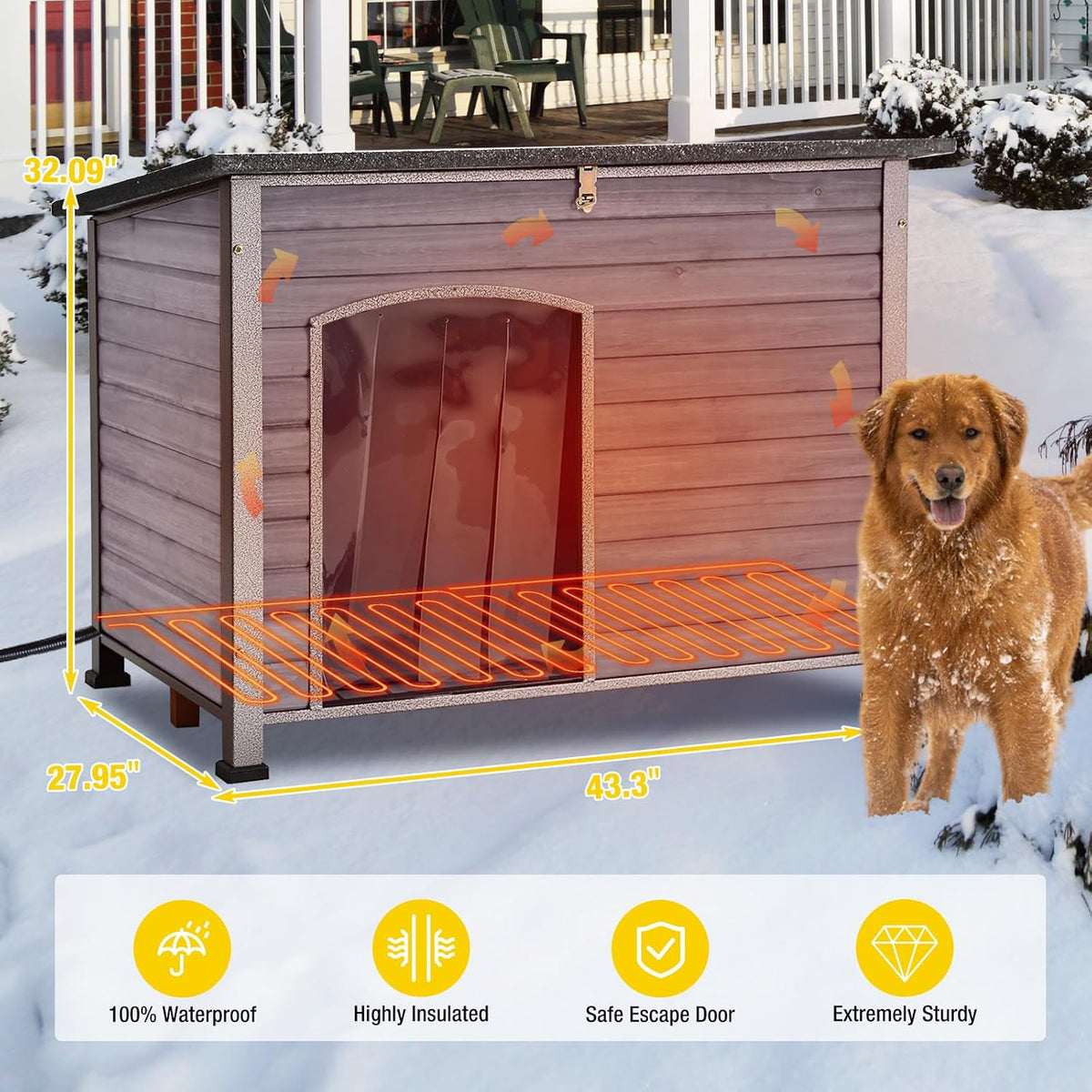 aivituvin dog house with insulated liner, heated outdoor, front angle view