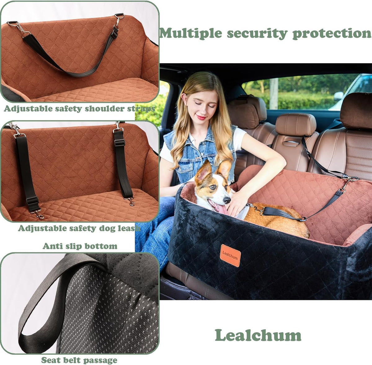 lealchum dog car seat up to 55lb,2 clip-on, side view