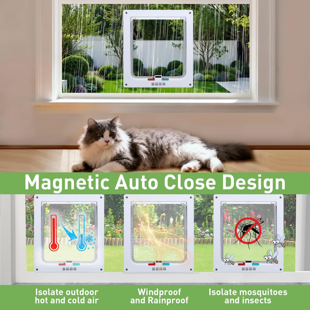 cat door for window, fits 14"-24" width window, close-up detail