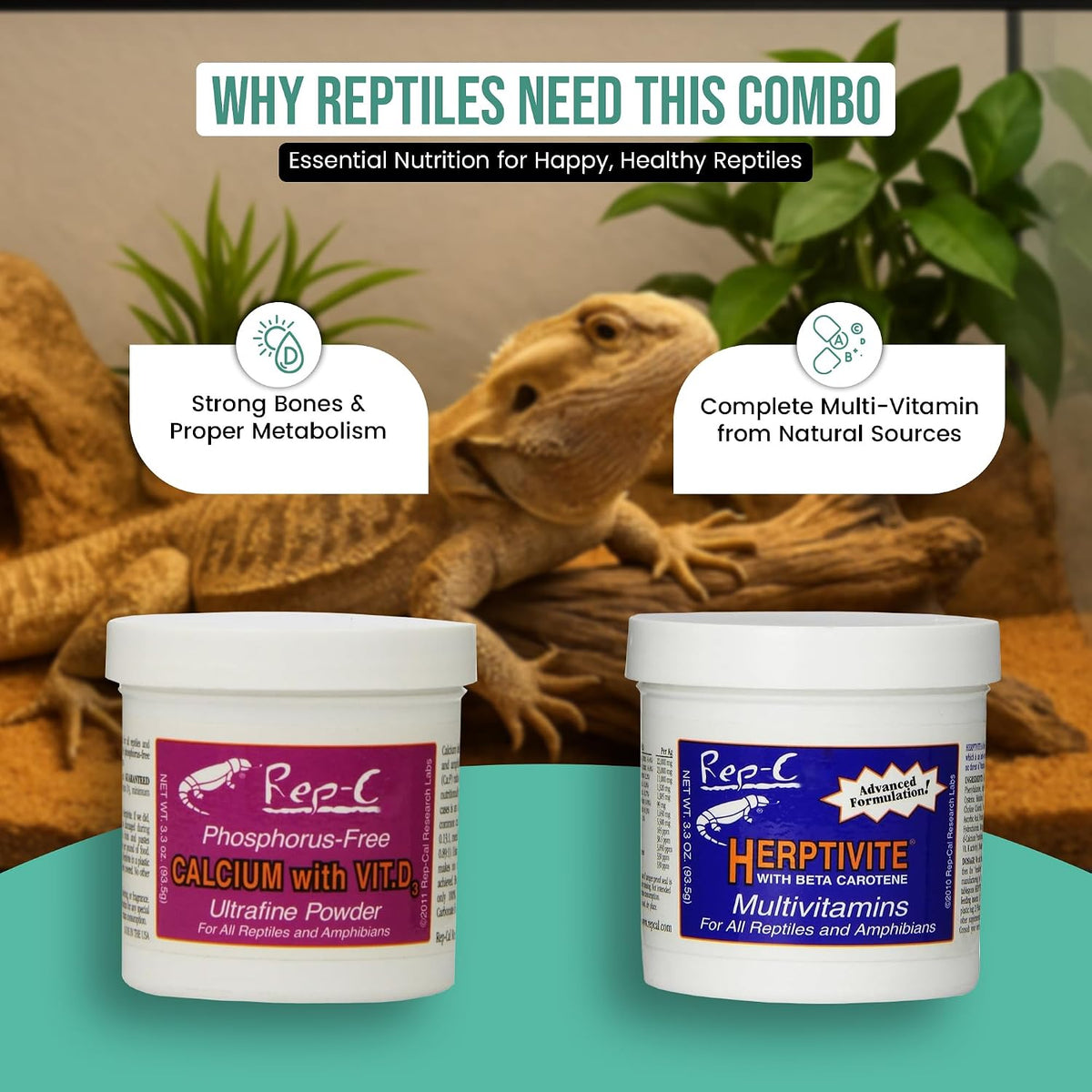 reptile calcium with d3 3.3 oz. herptivite multivitamin, close-up detail