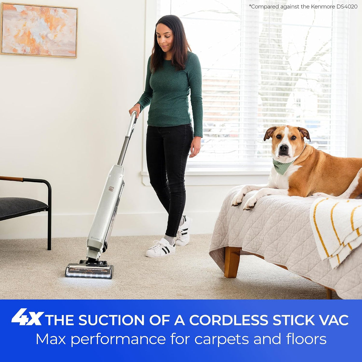 kenmore litening 24v cordless upright vacuum with hair, side view