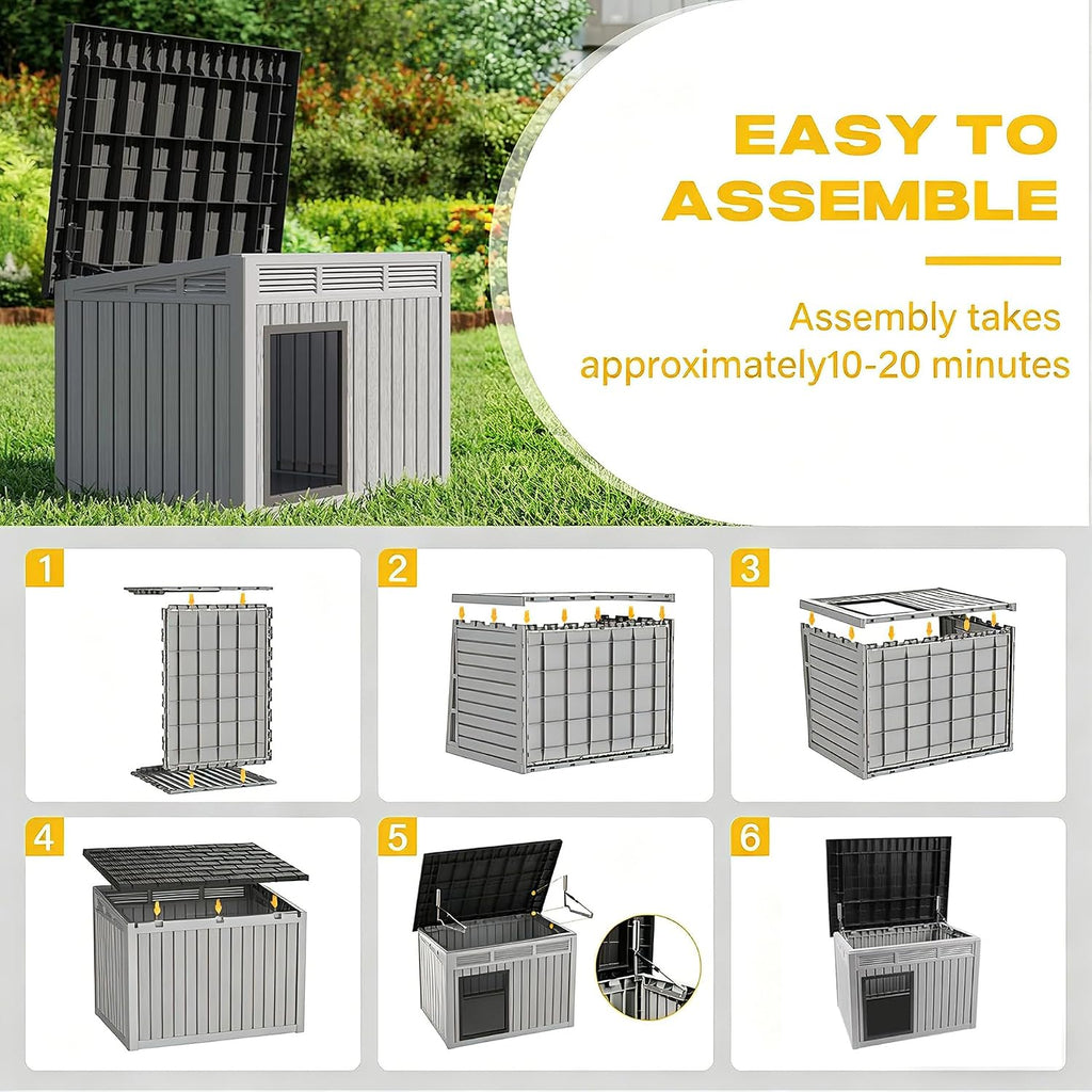 fancyango outdoor dog house for large dogs, outside, side view